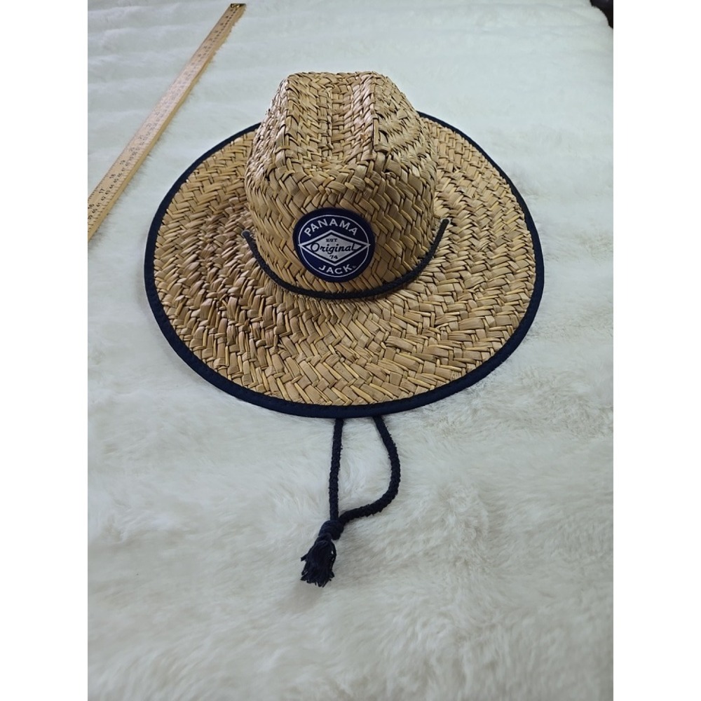 Panama Jack Straw Lifeguard Sun Hat Small Medium Navy Sunset Palm Tree Underbrim